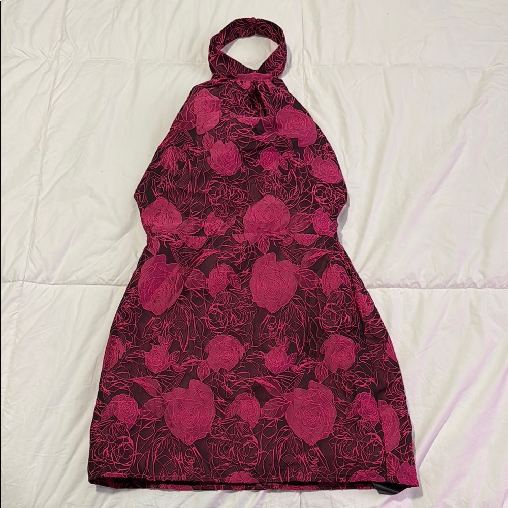 Floral Halter Dress in Pink and dark purple